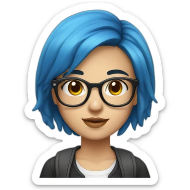 school girl with blue hair, square black frame glasses sticker