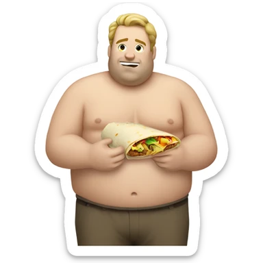 Fat white guy eating a burrito sticker