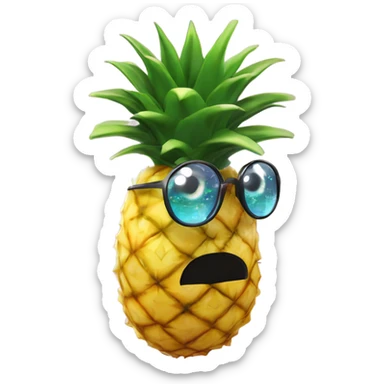 3D elegant pineapple🍍  with big shiny eyes 👀 pineapple holds mirror with its reflection 🪞🍍 sticker