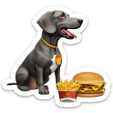 Braque de weimard avec un menu McDonald's sticker