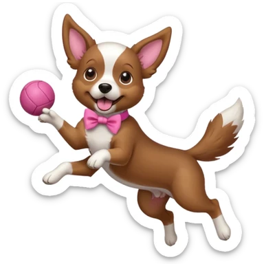 girly dog with a pink bow jumping in the air to catch a ball sticker