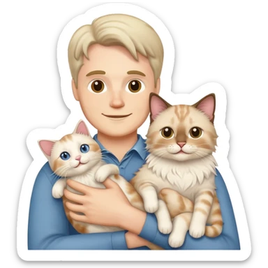 A white man holding a ragdoll cat sticker