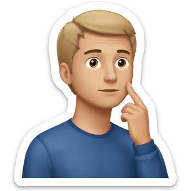 white guy looks up, stands sideways, puts hand to chin, thinks sticker