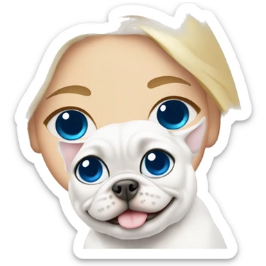 Princess blonde with blue eyes, white Frenchie and white cat sticker