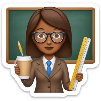 Tall coffee cup, holding a ruler, dressed as a teacher sticker
