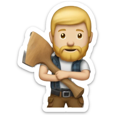 white man lumberjack with beard blond hair chopping firewood sticker