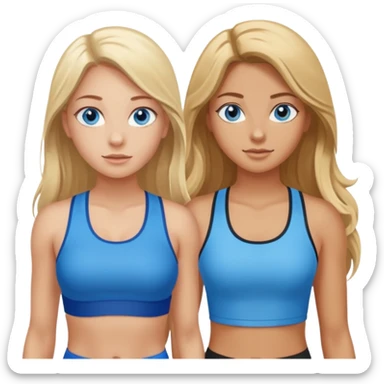 two girls in gym wear one with blue eyes and long brown hair one with blonde long hair blue eyes tanned sticker