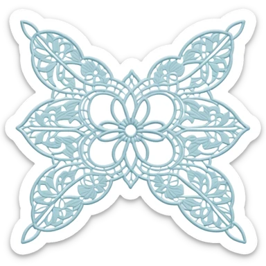 Lace making icon, partially finished lace with intricate patterns, shuttle and thread, delicate details, minimalistic style, clean lines, transparent background. sticker
