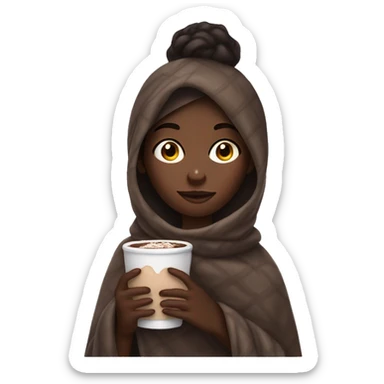 dark brown skin girl covered in a blanket holding hot chocolate  sticker