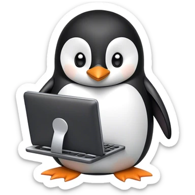 Penguin playing on a pc sticker
