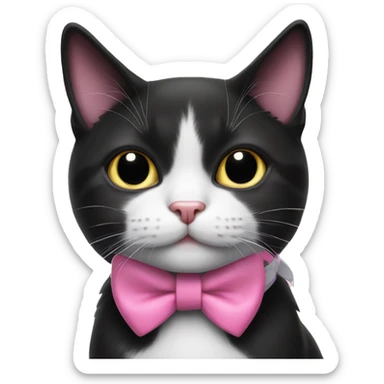 Black and white cat with pink bow collar sticker