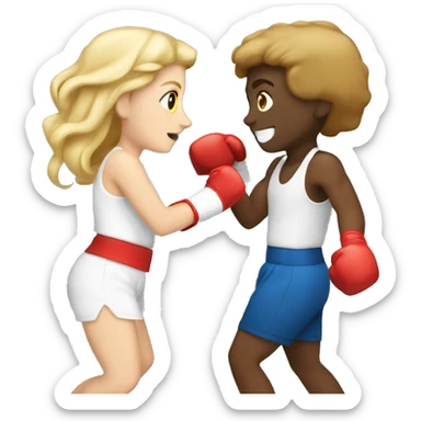 A white girl and a white boy boxing  sticker