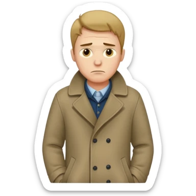 A sad man turns his pockets inside out and looks sadly at the camera sticker