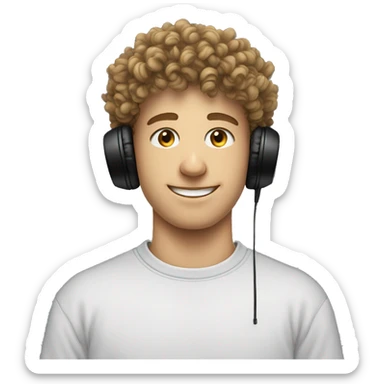 super curly white teen man black headphones on neck sweatshirt  sticker