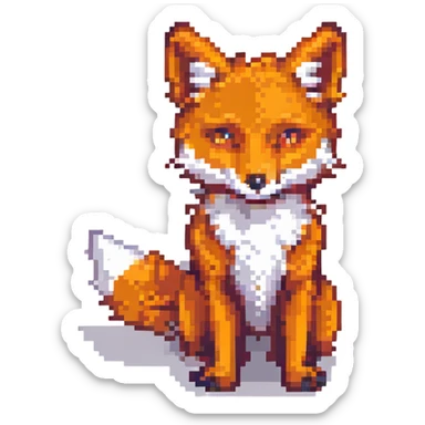pixel art fox in Minecraft style, cubic head and body, bright orange color, plain background sticker