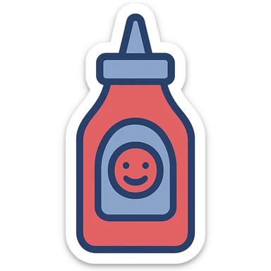 red ketchup bottle, minimal, flat design sticker