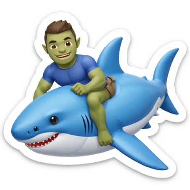 An orc man on an inflatable circle in the form of a shark sticker