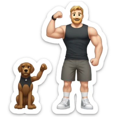 Full height Actively gesturing with hands Pale skinned Fit Man With the biceps and brown hair in dark gray Sleeveless Mike, black oversize sports shorts, watch and white Sneakers sticker
