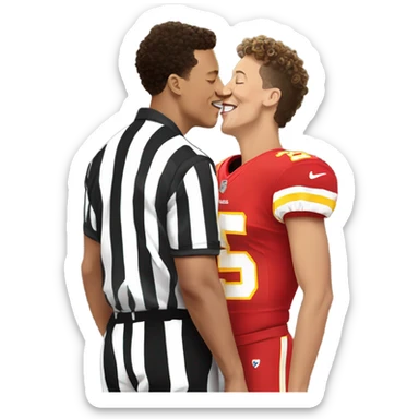 Patrick Mahomes kissing a football referee  sticker