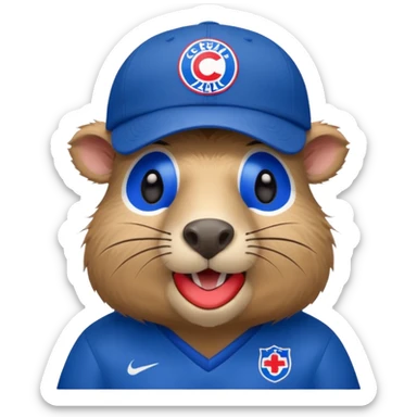 Capibara with a cruz azul soccer logo in a cap sticker