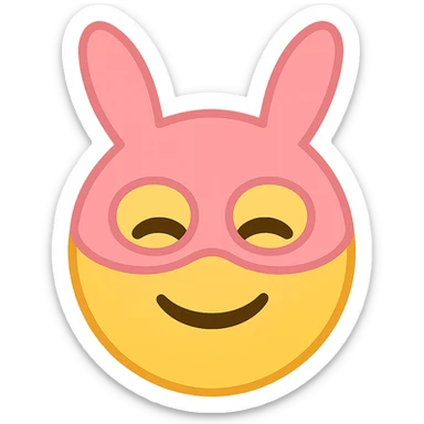 yellow face with pink bunny mask emoji, digital illustration sticker
