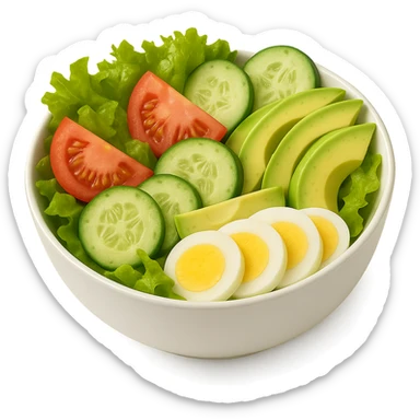 Add sliced boiled egg to the salad, keeping the style clean and simple with no background. sticker