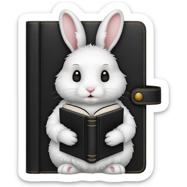  white rabbit with black book sticker