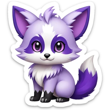  High quality Cute Cool Kawaii edgy Chibi Fur-Sona Purple fur, white belly, white tail-tip, black legs, black ears, Fakemon-creature-animal-vernid-hybrid Full Body, facial markings sticker