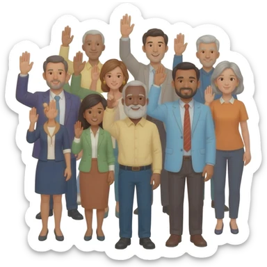 personas de diferentes razas levantando la mano derecha como pidiendo su turno, algo como este: 🙋 sticker