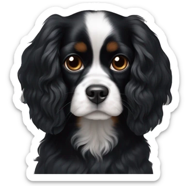 Small completely black Cavalier King Charles spaniel with black fur on his whole face and white fur on chest sticker