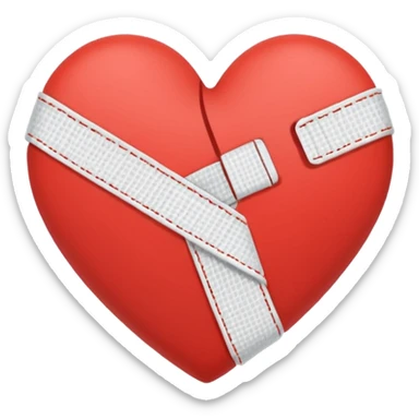 Minimalistic flat vector icon, iOS style, thin black contour on white background. Broken heart stitched together with a bandage. Clean, no text, no shadows. sticker