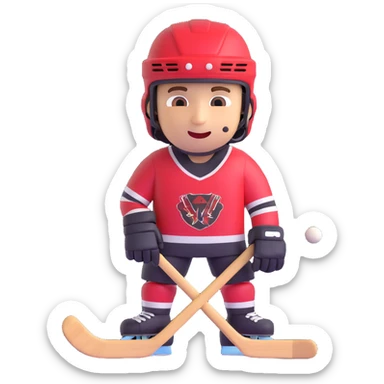 hockey player emoji, missing teeth, wearing an undone helmet, holding a broken hockey stick sticker