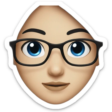 A girl with blue eyes and dark black hair with glasses sticker