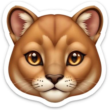 Cinematic Cute Cougar Portrait Emoji, Head tilted playfully and inquisitively, featuring a glossy, tawny Fur with delicate dark markings and round, sparkling amber eyes filled with curious mischief, Simplified yet irresistibly adorable features, highly detailed, glowing with a warm, friendly glow, high shine, affectionate and agile, stylized with a touch of wilderness whimsy, bright and endearing, soft glowing outline, capturing the essence of a mischievous yet loving cougar, so playful it feels like it could prowl out of the screen and into your arms! sticker
