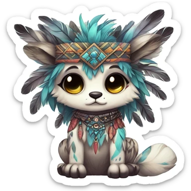 cute Kawaii edgy ethereal shy epic tribal fantasy animal fursona Fionbri creature by griffsnuff & LiLaiRa & Falvie with exotic colors with intricate patterns and feathers and headdress and necklace full body sticker