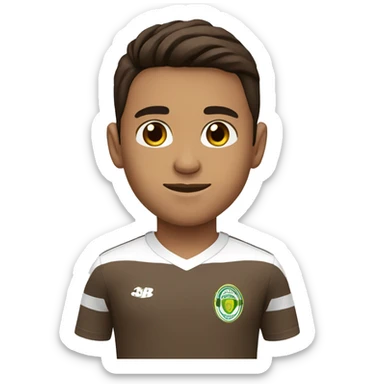Boy with straight brown hair, brown skin,Brown eyes and Santos FC shirt sticker