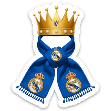 Real Madrid inspired white and gold football scarf with a crown motif sticker