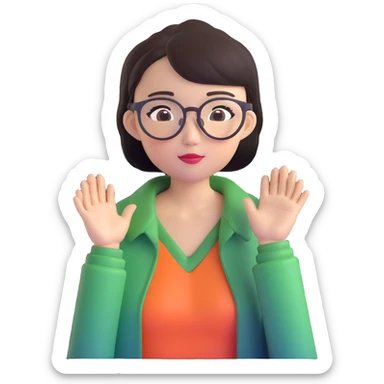 asian girl with clear glasses, short hair sticker
