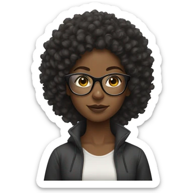 black girl with curly afro, clear glasses sticker
