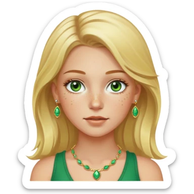 White girl with freckles blonde hair green eyes gold jelwery  sticker