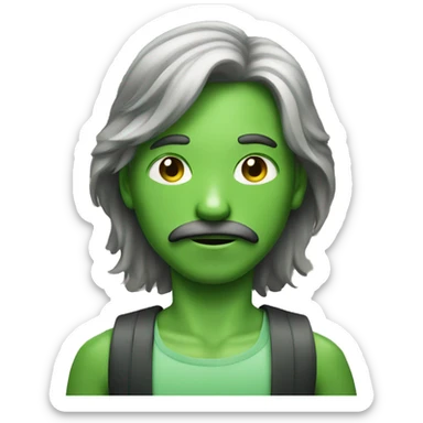 boy green skin with moustache and long hair sticker