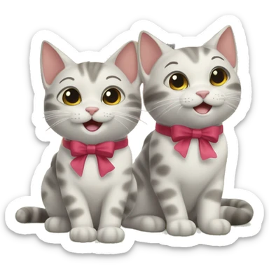 two happy cats at a new house with a bow on it sticker