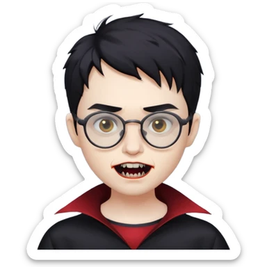 Cabelo bagunçado meio pequeno preto com cor de pele branco parecendo um vampiro e com oculos sticker
