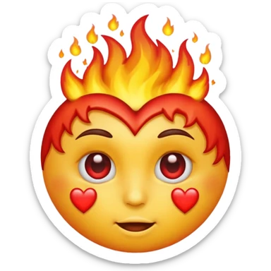 face emojie with red heart flaming eyes sticker
