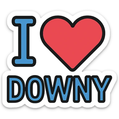 the phrase 'I ❤️ DOWNY' in a bold, modern style, suitable for a logo sticker