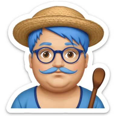 very tattoed face, normal glassess, fat venice gondolier with iconic hat and blue hair woman sticker