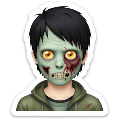 crie um emoji de zumbi homen com o cabelo de emo grande cobrindo o rosto assim🧟 sticker