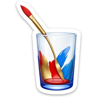 Glass painting icon, hand-painted vibrant patterns on a glass surface with visible bold brushstrokes, no liquid inside the glass object, bright colors like red, blue, and gold, visible fine paintbrush, minimalistic style, clean lines, transparent background. sticker