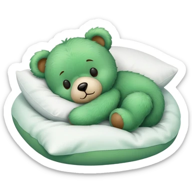 Cute Green fluffly teddy bear sleeping on a White pillow sticker