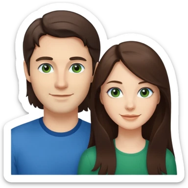 “A Polaroid-style photo of a couple with a heart of a white woman with long brunette hair and blue eyes, and a white man with short brunette hair and green eyes.” sticker